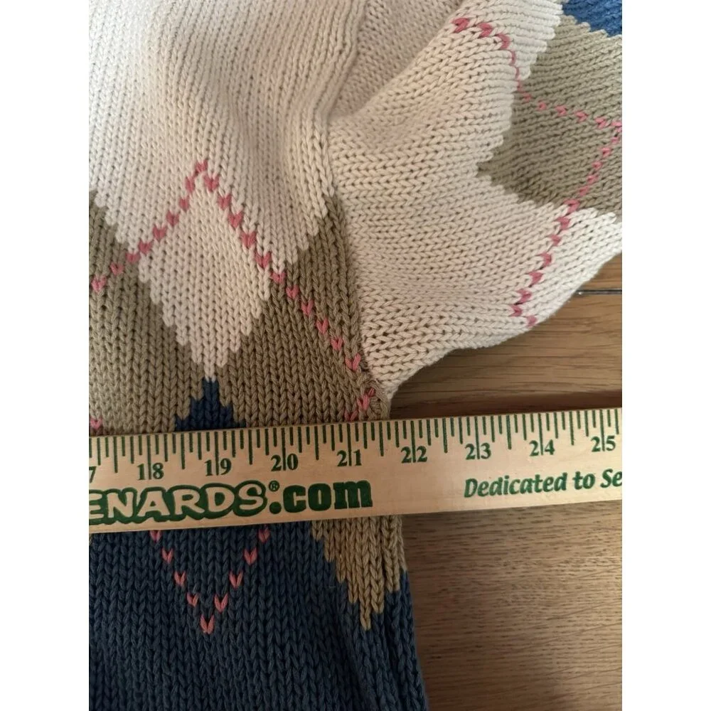 Cape‎ Isle Knitters Ski Argyle Diamond Sweater Size Large Cotton Blend Vintage